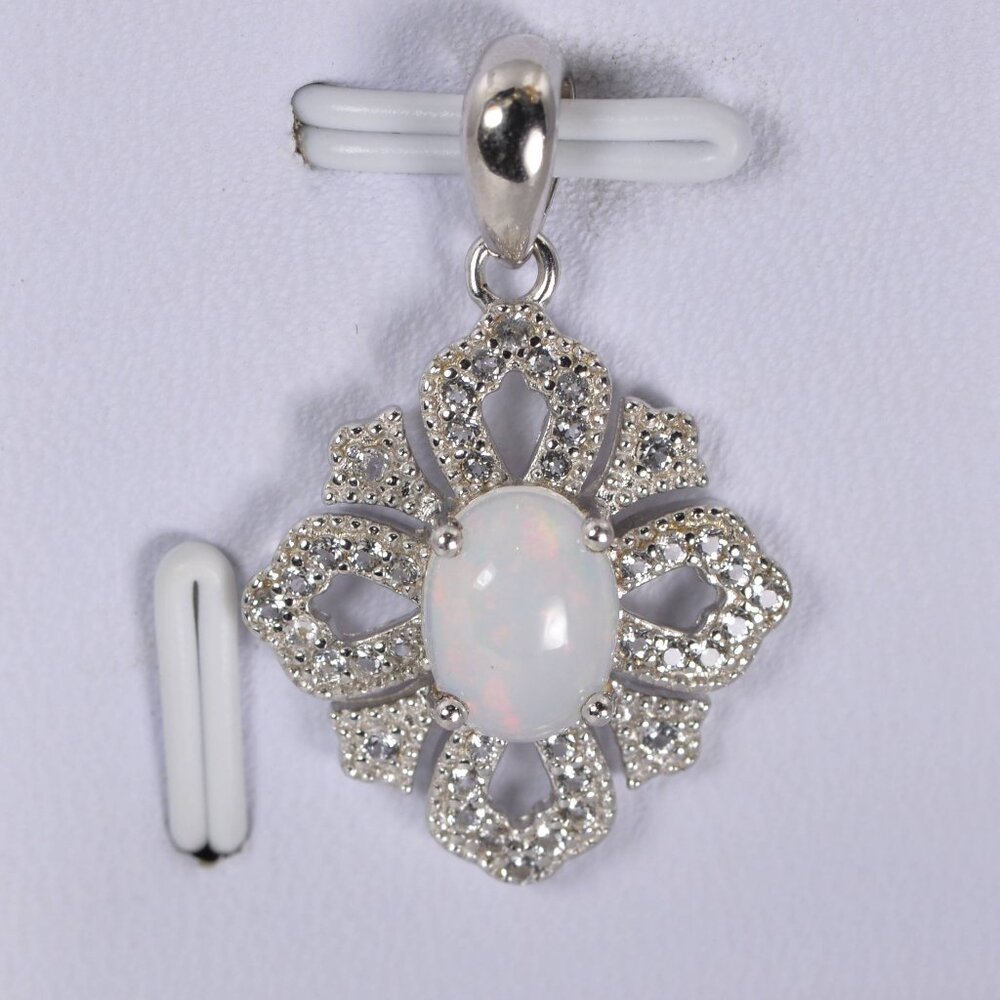 1.5 tcw Natural Ethopian Opal w Natural White Topaz Pendant 925 Sterling Silver